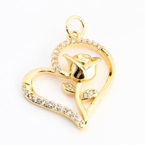 Cubic Zirconia Micro Pave Brass Pendant, Heart, DIY & micro pave cubic zirconia & hollow, golden, 22x20x4mm, Sold By PC