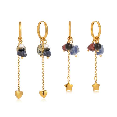 Natural Gemstone Earrings, 304 Stainless Steel, with Natural Stone, Vacuum Ion Plating, fashion jewelry & different styles for choice & for woman, golden, Sold By Pair