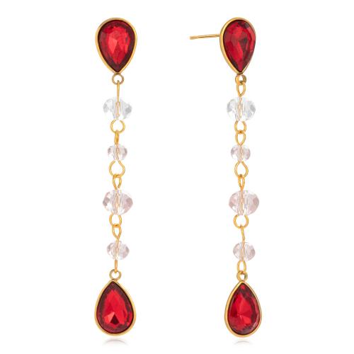 Pendiente de perlas de cristal, acero inoxidable 304, con Vidrio, Joyería & para mujer, dorado, Vendido por Par