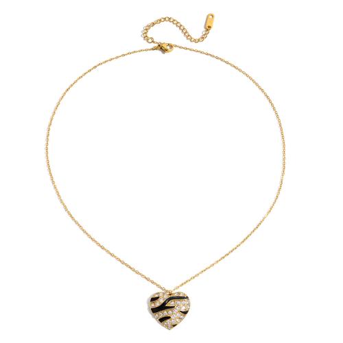 Stainless Steel Jewelry Necklace, 304 Stainless Steel, plated, different styles for choice & for woman & enamel & with rhinestone, golden, Sold By PC