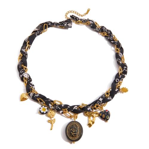 Stainless Steel Jewelry Necklace, 304 Stainless Steel, with Polyester Cord & Resin, gold color plated, fashion jewelry & for woman & enamel, Sold By PC