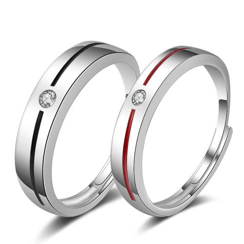 925 Sterling Silver Couple Ring, platinum plated, adjustable & different styles for choice & epoxy gel & for couple & with rhinestone, US Ring Size:5-10, Sold By PC