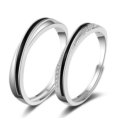 925 Sterling Silver Couple Ring, platinum plated, adjustable & different styles for choice & epoxy gel & for couple & with rhinestone, US Ring Size:5-10, Sold By PC
