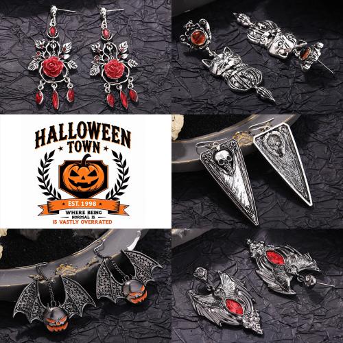 Brass Drop Earring, plated, Halloween Design & micro pave cubic zirconia, more colors for choice, nickel, lead & cadmium free, Sold By Pair