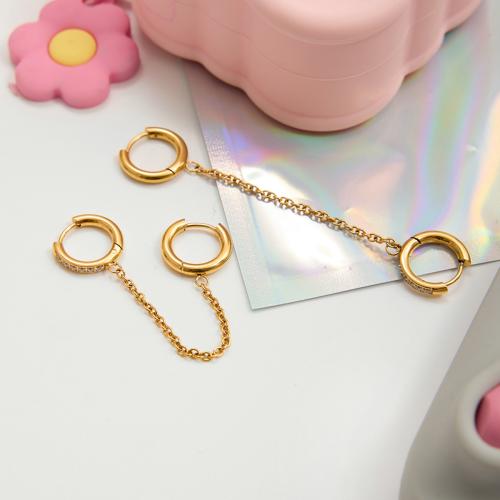 304 Stainless Steel Tassel Earring, gold color plated, fashion jewelry & micro pave cubic zirconia, more colors for choice, Sold By Pair