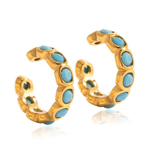 304 Stainless Steel Earring Clip, with turquoise, gold color plated, fashion jewelry, more colors for choice, Sold By Pair