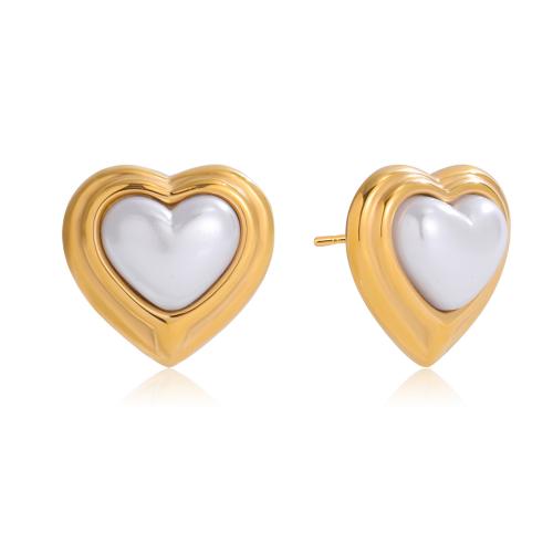 Stainless Steel Stud Earrings, 304 Stainless Steel, with ABS Plastic Pearl, gold color plated, fashion jewelry, more colors for choice, Sold By Pair