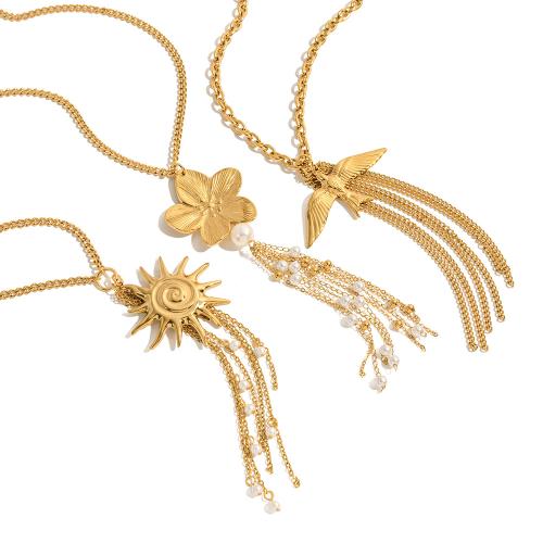 Stainless Steel Jewelry Necklace, 304 Stainless Steel, with ABS Plastic Pearl, gold color plated, fashion jewelry, more colors for choice, Sold By PC