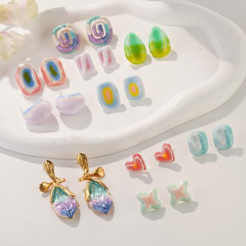 Brass Stud Earring, plated, fashion jewelry & enamel, more colors for choice, nickel, lead & cadmium free, Sold By Pair