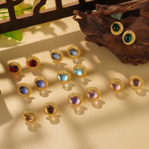Brass Stud Earring, with Glass, plated, fashion jewelry, more colors for choice, nickel, lead & cadmium free, Sold By Pair