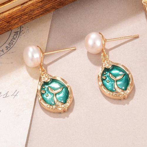 Brass Drop Earring, with ABS Plastic Pearl, plated, fashion jewelry & micro pave cubic zirconia & enamel, more colors for choice, nickel, lead & cadmium free, Sold By Pair