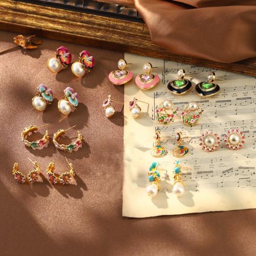 Brass Drop Earring, with ABS Plastic Pearl, plated, fashion jewelry & enamel, more colors for choice, nickel, lead & cadmium free, Sold By Pair