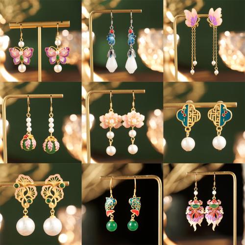 Brass Drop Earring, with ABS Plastic Pearl, plated, fashion jewelry & enamel, more colors for choice, nickel, lead & cadmium free, Sold By Pair