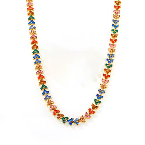 Stainless Steel Jewelry Necklace, 304 Stainless Steel, plated, fashion jewelry & micro pave cubic zirconia & for woman, more colors for choice, Sold By PC