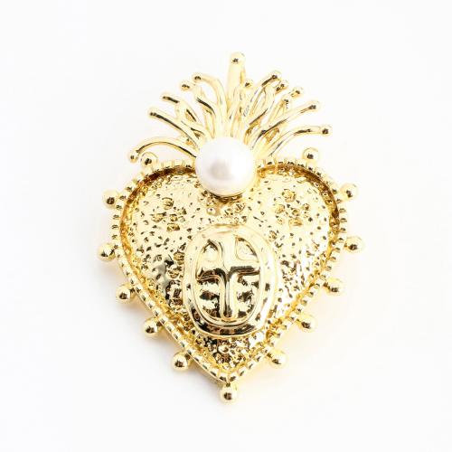 Brass Heart Pendants, with Plastic Pearl, DIY, golden, 31x22x7mm, Sold By PC