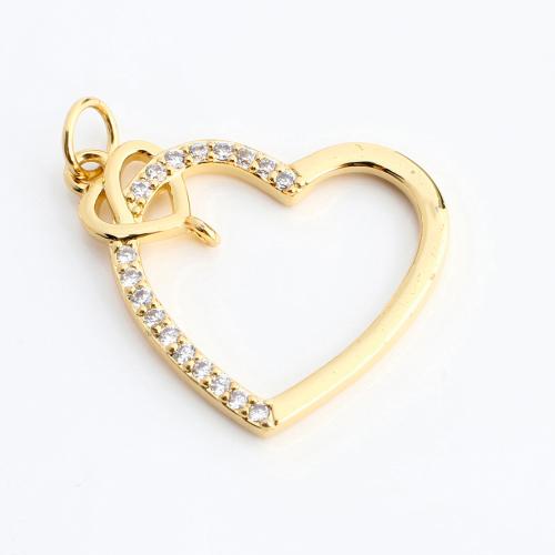 Befestigter Zirkonia Messing Anhänger, Herz, DIY & Micro pave Zirkonia & hohl, goldfarben, 23x19x2mm, verkauft von PC