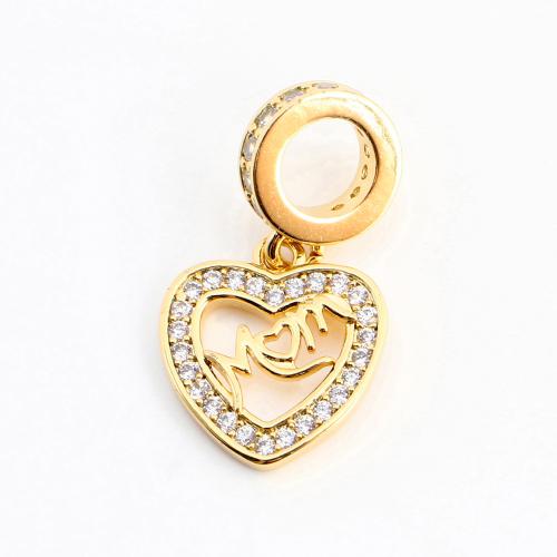 Befestigter Zirkonia Messing Anhänger, Herz, DIY & Micro pave Zirkonia & hohl, goldfarben, 20x11x13mm, verkauft von PC