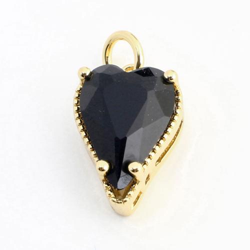 Cubic Zirconia Brass Pendants, Heart, DIY & micro pave cubic zirconia, golden, 13x10x6mm, Sold By PC