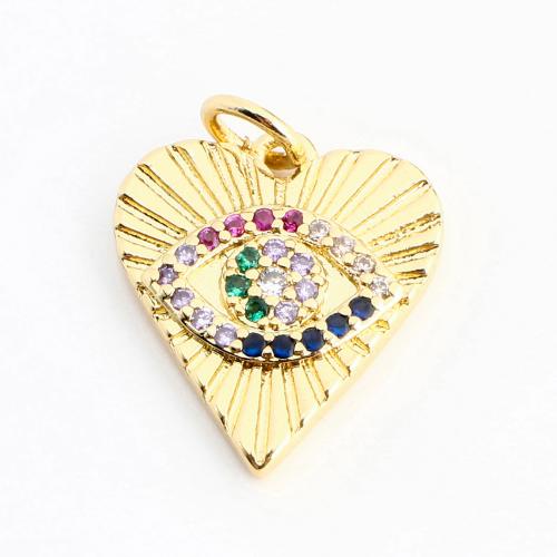 Befestigter Zirkonia Messing Anhänger, Herz, DIY & Micro pave Zirkonia, goldfarben, 15x14x2mm, verkauft von PC