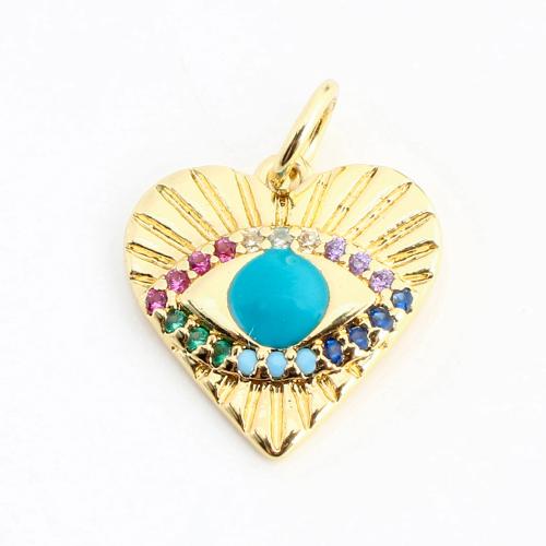 Cubic Zirconia Micro Pave Brass Pendant, Heart, DIY & micro pave cubic zirconia & enamel, golden, 12x12x2mm, Sold By PC