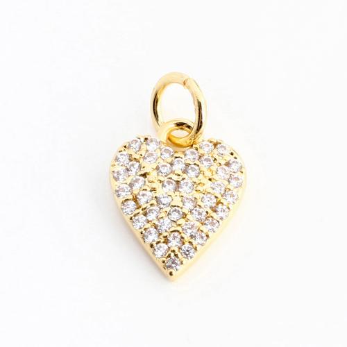 Cubic Zirconia Micro Pave Brass Pendant, Heart, DIY & micro pave cubic zirconia, golden, 11x9x2mm, Sold By PC