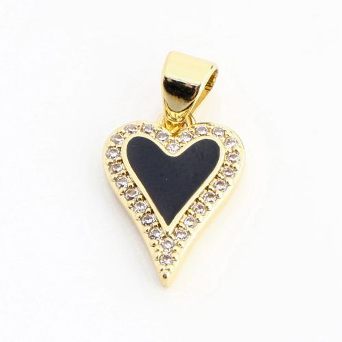 Cubic Zirconia Micro Pave Brass Pendant, Heart, DIY & micro pave cubic zirconia & enamel, golden, 18x11x2mm, Sold By PC