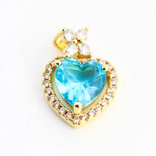 Cubic Zirconia Micro Pave Brass Pendant, Heart, DIY & micro pave cubic zirconia, golden, 17x12x5mm, Sold By PC