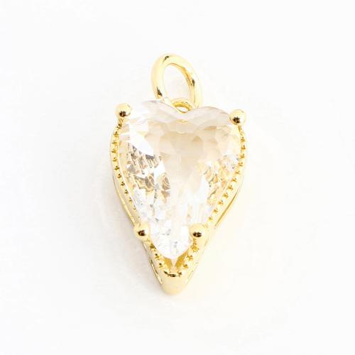Cubic Zirconia Brass Pendants, Heart, DIY & micro pave cubic zirconia, golden, 19x10x4mm, Sold By PC