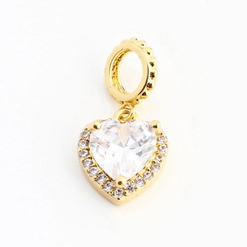 Cubic Zirconia Micro Pave Brass Pendant, Heart, DIY & micro pave cubic zirconia, golden, 10x9x4mm, Sold By PC
