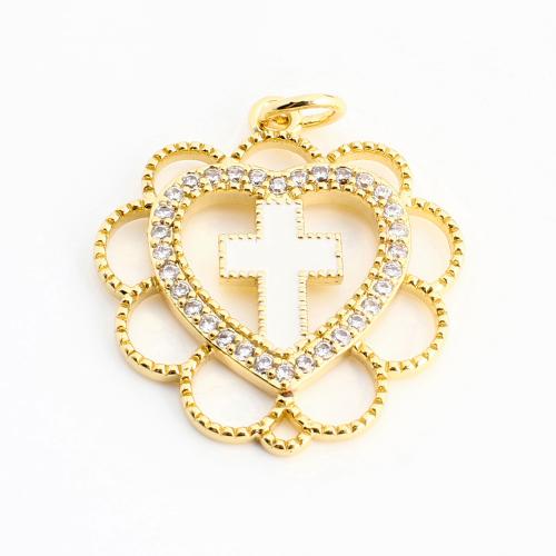 Cubic Zirconia Micro Pave Brass Pendant, DIY & micro pave cubic zirconia & enamel & hollow, golden, 22x21x2mm, Sold By PC