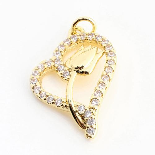 Cubic Zirconia Micro Pave Brass Pendant, Heart, DIY & micro pave cubic zirconia & hollow, golden, 23x18x3mm, Sold By PC