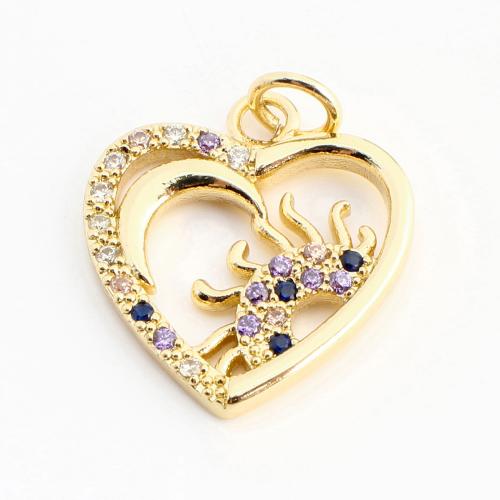 Cubic Zirconia Micro Pave Brass Pendant, Heart, DIY & micro pave cubic zirconia & hollow, golden, 18x16x2mm, Sold By PC