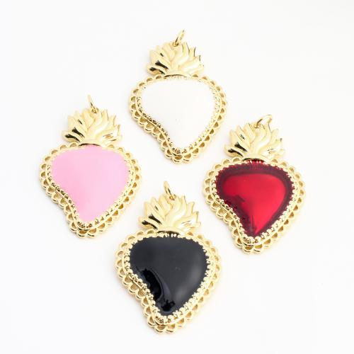 Brass Heart Pendants, gold color plated, DIY & enamel, more colors for choice, 34x23x3mm, Sold By PC