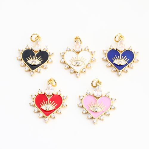 Cubic Zirconia Micro Pave Brass Pendant, gold color plated, DIY & micro pave cubic zirconia & enamel, more colors for choice, 23x18x2mm, Sold By PC