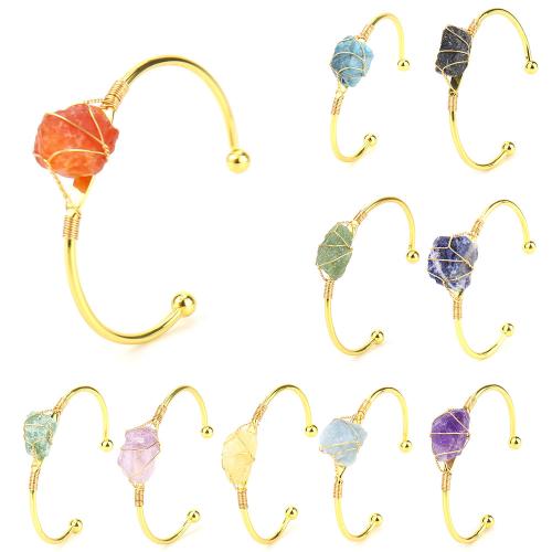 Gemstone Cuff Bangle, with brass wire & Brass, handmade, fashion jewelry & different materials for choice & Unisex, golden, Sold By PC
