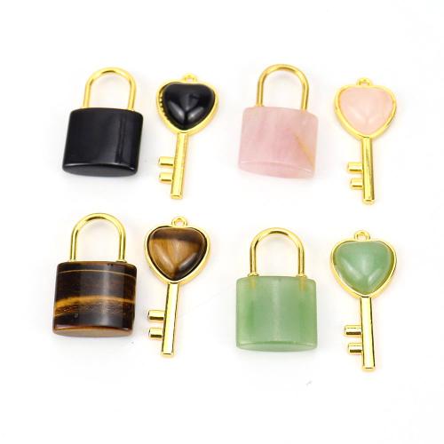 Gemstone Pendants Jewelry, with Brass, Lock and Key, handmade, DIY & different materials for choice, golden, Sold By Pair