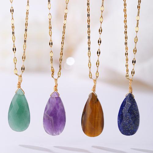 Natural Gemstone Necklace, with Tibetan Style, fashion jewelry & different materials for choice & Unisex, golden, Sold By PC