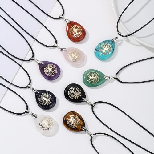 Collier bijoux de pierre gemme, avec cordon en cuir, bijoux de mode & différents matériaux pour le choix & unisexe, Vendu par PC