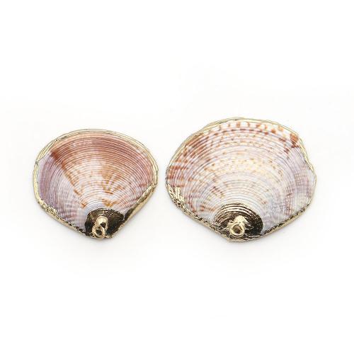 Shell Pendants, with Brass, plated, DIY, mixed colors, 28x27mm-33x29mm, US Ring Size:1, Sold By PC