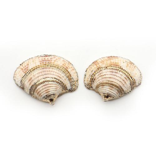 Shell Pendants, with Brass, plated, DIY, mixed colors, 41x36mm-46x38mm, Sold By PC