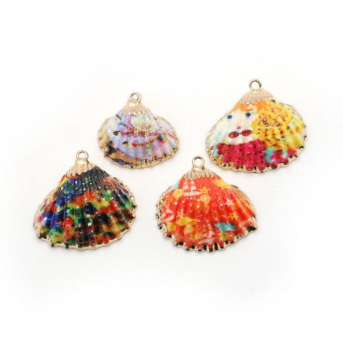 Shell Pendants, with Brass, plated, DIY, more colors for choice, 22x22mm-30x28mm, Sold By PC