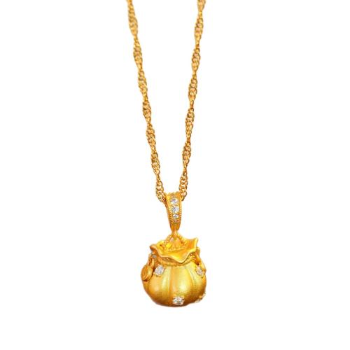Brass Necklace, with 5cm extender chain, Pumpkin, plated, fashion jewelry & micro pave cubic zirconia & for woman, golden, The pendant is 2.3cm long and 1.3cm wide, Length:46 cm, Sold By PC