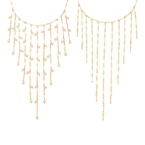 Fashion Fringe collier, Acier titane, avec perle d'eau douce cultivée & perle de plastique, Placage, bijoux de mode & styles différents pour le choix & pour femme, plus de couleurs à choisir, Vendu par PC