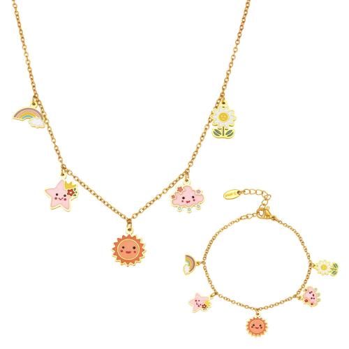 Sistema de la joyería de los niños, acero inoxidable 304, chapado, para  los niños & esmalte, dorado, Vendido por UD