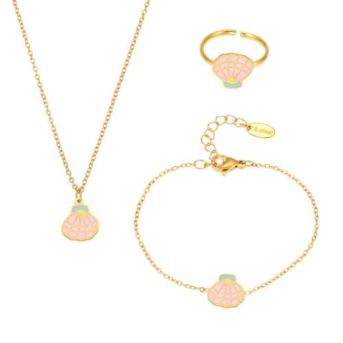 Sistema de la joyería de los niños, acero inoxidable 304, Falda, chapado, para  los niños & diferentes estilos para la opción & esmalte, dorado, Vendido por UD