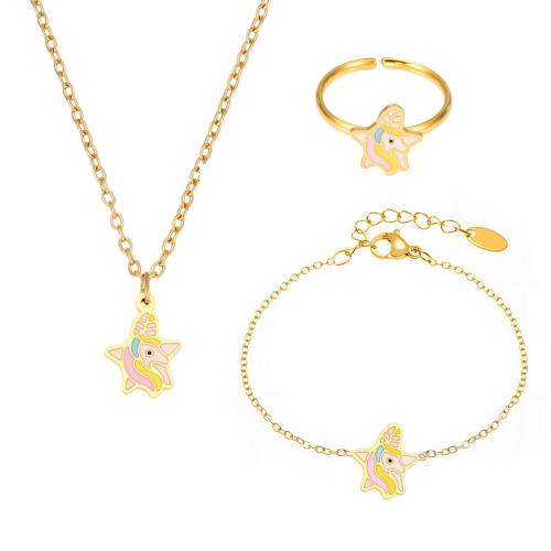 Sistema de la joyería de los niños, acero inoxidable 304, Estrella de Mar, chapado, para  los niños & diferentes estilos para la opción & esmalte, dorado, Vendido por UD
