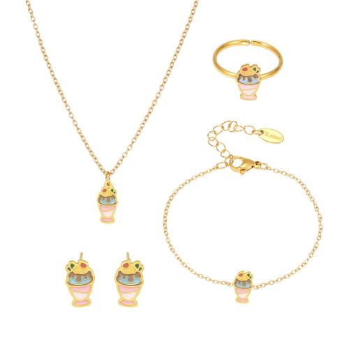 Sistema de la joyería de los niños, acero inoxidable 304, chapado, para  los niños & diferentes estilos para la opción & esmalte, dorado, Vendido por UD