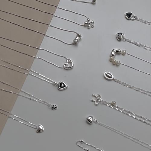 925 Sterling Silver Necklace, with Plastic Pearl, different styles for choice & for woman, Length:Approx 16 Inch, Sold By PC