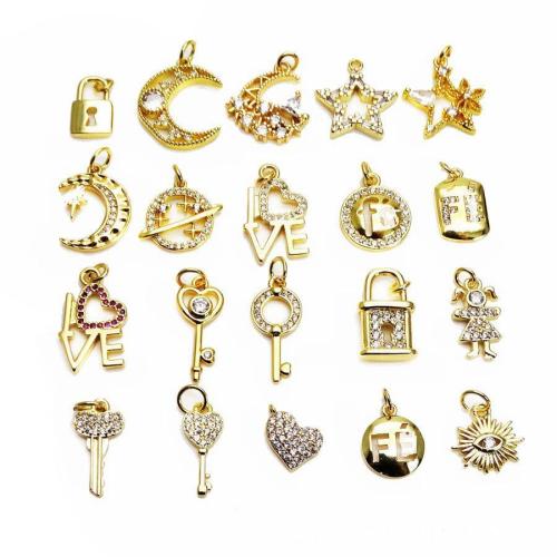 Cubic Zirconia Micro Pave Brass Pendant, gold color plated, DIY & different styles for choice & micro pave cubic zirconia, Sold By PC