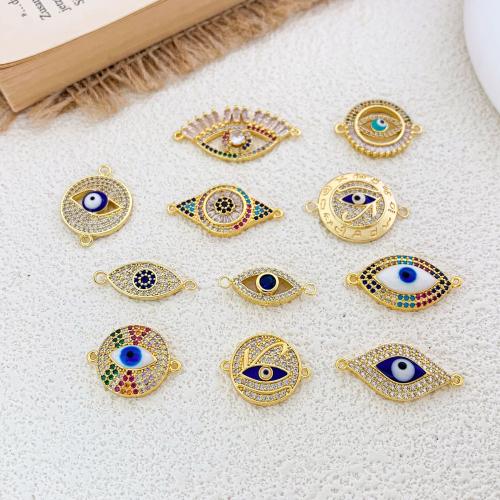 Evil Eye Connector, Brass, plated, DIY & micro pave cubic zirconia & enamel, more colors for choice, nickel, lead & cadmium free, 9.40x24x2mm, Sold By PC